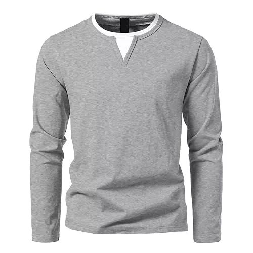 HOTIAN Langarmshirts HOTIAN Herren Langarmshirts mit V-Ausschnitt Basic Pullover Henley Shirt Oberteile Freizeit Sweatshirt T-Shirt für Männer