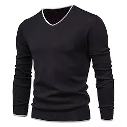 Feziakuk Pullover & Strickmode Strickpullover Herren V-Ausschnitt Pullover Herbst Winter Langarm Sweater Basic Winterpullover Warm Arbeitspullove Tops