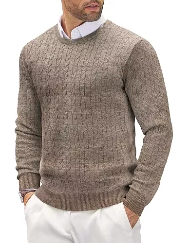 COOFANDY Pullover & Strickmode COOFANDY Herren Pullover Rundhals Zopfmuster Leichter Feinstrickpullover