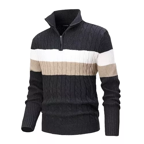 CoXuantion Pullover & Strickmode Herren Strickpullover 1/4 Reißverschluss Pullover Stehkragen