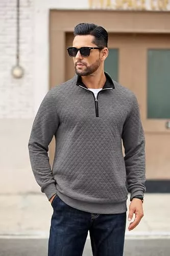 COOFANDY Pullover & Strickmode COOFANDY Herren 1/4 Zip Sweatshirt 3D-Luftgewebe Pulli