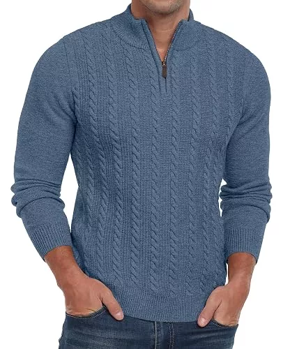 Hisir Pullover & Strickmode Hisir Half Zip Pullover Herren Strickpullover Zopfstrickpullover mit Rundhalsausschnitt Langarmpullover Winterpullover für Männer
