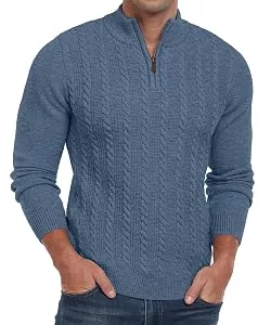 Hisir Pullover & Strickmode Hisir Half Zip Pullover Herren Strickpullover Zopfstrickpullover mit Rundhalsausschnitt Langarmpullover Winterpullover für Männer