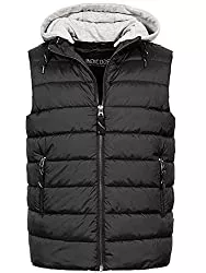 Indicode Westen Indicode Herren Stockton Steppweste mit Abnehmbarer Jersey-Kapuze und 3 Taschen | Regular fit Herrenweste gefütterte Weste in Daunenjacken-Optik Markenweste für Männer