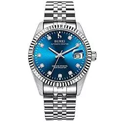 BUREI Uhren BUREI Herren Uhren Automatische Armbanduhr Kratzfestes Synthetisches Saphirglas mit Datumsanzeige Edelstahlarmband