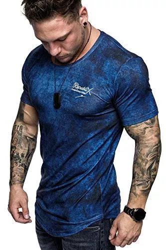 REPUBLIX T-Shirts REPUBLIX Oversize Herren Crew Neck Body-Fit Marble Design Shirt Sommer T-Shirt Rundhals-Ausschnitt R-0034