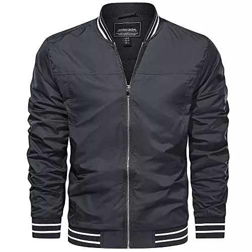 KEFITEVD Jacken KEFITEVD Bomberjacke Herren Leichtes Blouson Sommerjacke mit Gestreiftem Bund Innentasche Sommer Herbst Bomber Jacke