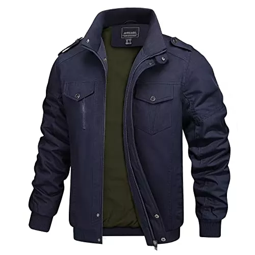 TACVASEN Jacken TACVASEN Herren Übergangsjacke Baumwolle Cargo Jacke Leicht Stehkragen Fliegerjacke Military Windbreaker mit Multi Taschen