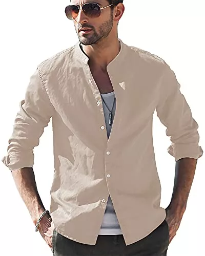LVCBL Hemden LVCBL Hemd Herren Langarm Henley Sommerhemd Herren Freizeithemd Leinenhemd Regular Fit Men Shirts