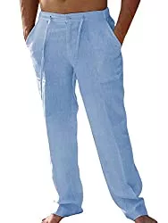 Gemijacka Hosen Gemijacka Hose Herren Lange Leinenhose mit Seitentaschen Loose Fit Sommerhose mit Weiten Beinen