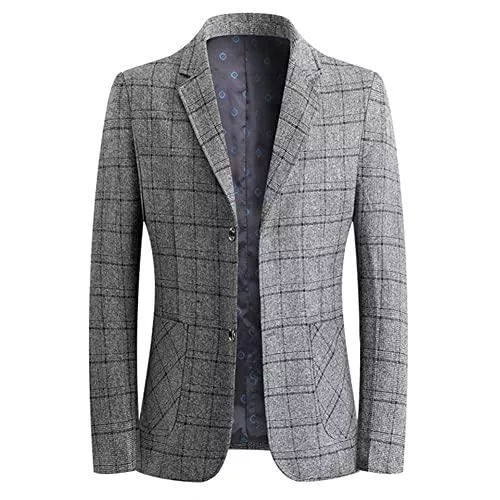 YOUTHUP Blazer YOUTHUP Herren Slim Fit Sakko Klassisch Kariert 2 Knöpfe Anzugsjacke Freizeit Blazer