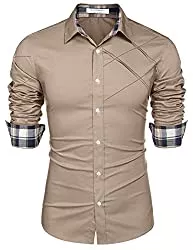 COOFANDY Hemden COOFANDY Herren Baumwollhemden Langarm Hemd mit kariertem Kragen Slim Fit Lässiges Hemd mit Knöpfen