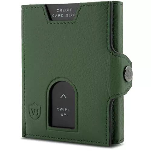 VON HEESEN Taschen & Rucksäcke VON HEESEN® Leder Slim Wallet I Geldbeutel mit RFID Schutz I Mini Geldbörse für Herren und Damen I Kartenetui Echtleder Karten Portemonnaie klein I Kreditkartenetui Grün