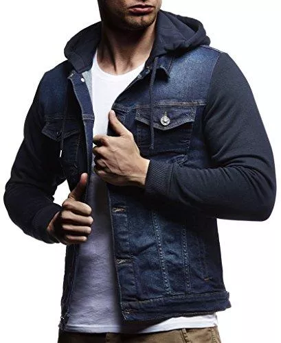 Leif Nelson Jacken Leif Nelson Herren Sweat-Jacke Denim Vintage Jeans-Jacke für Männer mit Kapuze Slim-Fit Langarm Freizeit Hoodie verwaschen, Casual