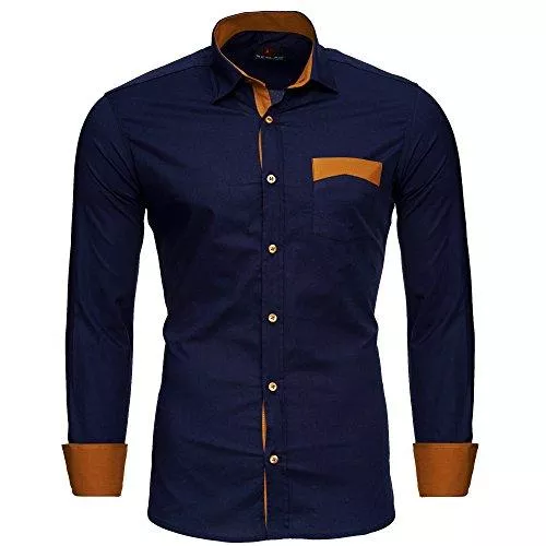 Reslad Langarmshirts Reslad Herren Hemd Exklusiv Two Tone Look Langarmhemd RS-7205