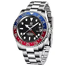 PAGRNE DESIGN Uhren PAGRNE DESIGN Fashion GMT Automatik Herrenuhr-Business Casual Edelstahlarmband-Luxus Kratzfestes Saphirglas