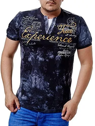 L.gonline T-Shirts Herren T-Shirt mit Knopfleiste | Verwaschen V-Neck Kurzarm mit Gestickten Details |Sportlich | Elegant Sailing Slim Fit (bis 5XL) 2879