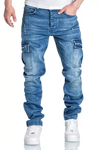 Amaci&amp;Sons Jeans Amaci&amp;Sons Herren Cargo Jeans Regular Slim Denim Hose Destroyed 7985