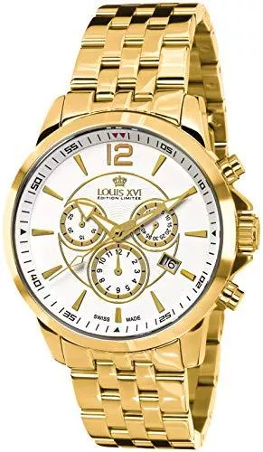 LOUIS XVI Uhren LOUIS XVI Herren-Armbanduhr Athos Stahlband Gold Chronograph Analog Quarz Edelstahl