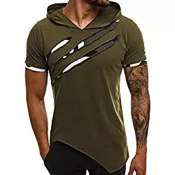 Yowablo T-Shirts Yowablo Kapuzen T Shirt Herren Sommer Casual Patchwork Slim Kurzarm Top Bluse