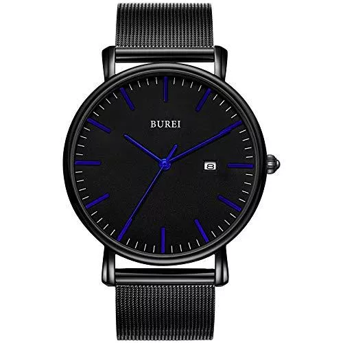 BUREI Uhren BUREI Herren Uhren Ultra Dünne Schwarze Minimalistische Quartz mit Datumsanzeige