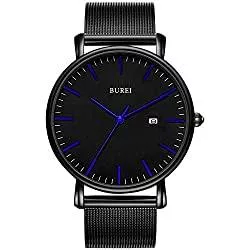 BUREI Uhren BUREI Herren Uhren Ultra Dünne Schwarze Minimalistische Quartz mit Datumsanzeige