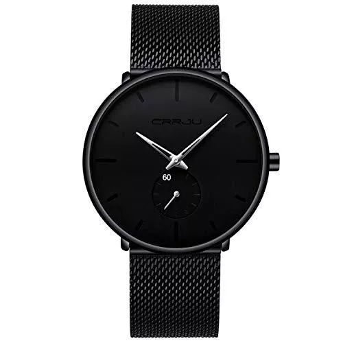 FIZILI Uhren Herren Uhren Ultra Dünne Schwarze Minimalistische Quartz mit Milanese Mesh Edelstahl