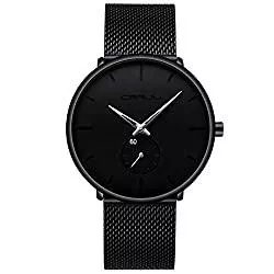 FIZILI Uhren Herren Uhren Ultra Dünne Schwarze Minimalistische Quartz mit Milanese Mesh Edelstahl