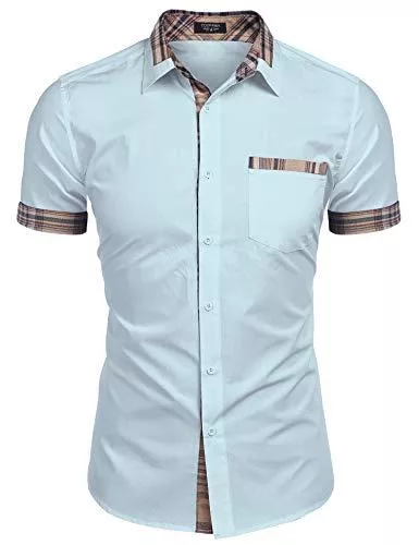COOFANDY Hemden COOFANDY Herren Hemd Kurzarm Kontrast Kragen Freizeithemd für männer bügelfrei Casual Shirt