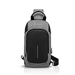 FANDARE Taschen & Rucksäcke FANDARE Ultraleicht Brusttasche Sling Rucksack Beiläufig Daypacks Herren Damen Schultertasche mit USB Umhängetasche für Outdoor Sport Wandern Radfahren Reisen Wasserdicht Polyester Grau