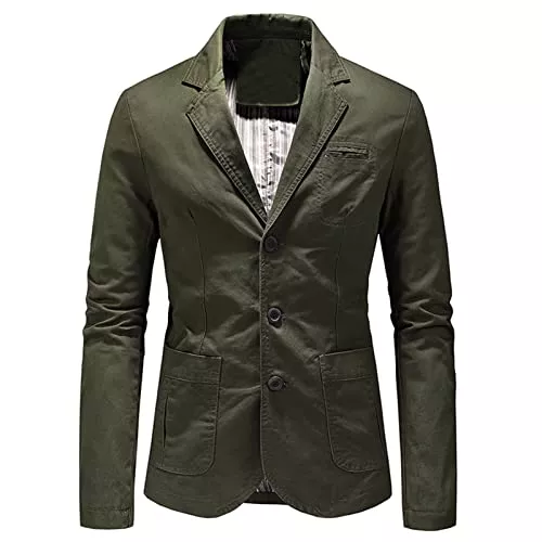 Generisch Blazer Lässiger Herren-Blazer mit Drei Knöpfen Slim Fit Twill Sportjacken mit EinGekerbtem Revers Gefütterte Anzugjacke aus Solider Baumwolle mit Streifen (M,Grün)