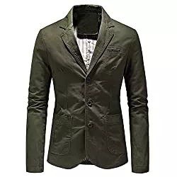 Generisch Blazer Lässiger Herren-Blazer mit Drei Knöpfen Slim Fit Twill Sportjacken mit EinGekerbtem Revers Gefütterte Anzugjacke aus Solider Baumwolle mit Streifen (M,Grün)