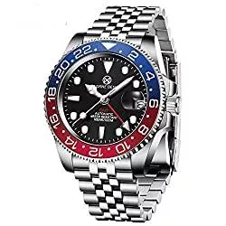 PAGRNE DESIGN Uhren PAGRNE DESIGN Fashion GMT Automatik Herrenuhr-Business Casual Edelstahlarmband-Luxus Kratzfestes Saphirglas