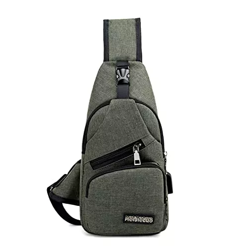 VARLIVOO Taschen & Rucksäcke VARLIVOO Herren Sling Bag mit USB Port Crossbody Bag Diebstahlsicherung Schultertaschen Reise Wandern Radfahren Hiking Umhängetaschen Sling Rucksack Wasserdicht Polyester Armeegrün