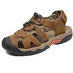 ZYLDK Sandalen & Slides Sandalen Herren Leder Strand Wandersandale Trekkingsandalen Outdoorschuhe Sommer Freizeitschuhe Wanderschuhe Männer Sport-Outdoor Wasser Fischer Atmungsaktive Sandale Größe 38-48