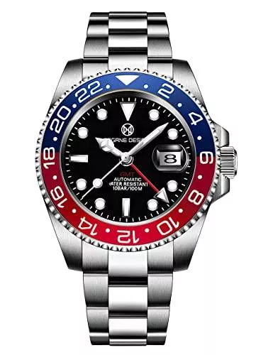 PAGRNE DESIGN Uhren PAGRNE DESIGN GMT Uhr Herren mechanische Automatikuhr Edelstahl 40MM Tischdurchmesser 100M wasserdicht Analog Datum Saphirglas Spiegel Keramik Lünette