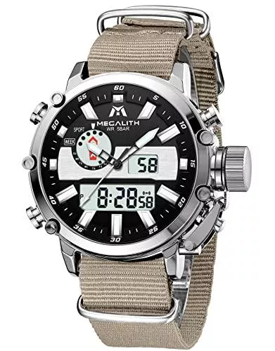 MEGALITH Uhren MEGALITH Herrenuhr Militär Chronographen Digitaluhr Sportlich LED wasserdichte Uhren Herren Groß Digital Analog Armbanduhr Herren Uhr Nylon Grün Stoppuhr Alarm Datum