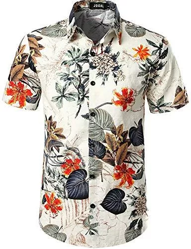 JOGAL Poloshirts JOGAL Herren Casual Floral Blumenmuster Kurzarm Hawaiihemd