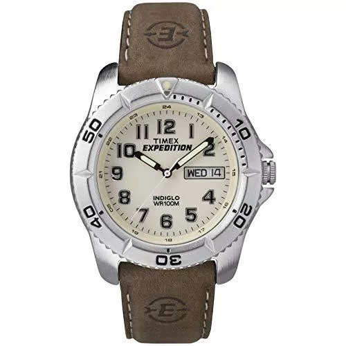 Timex Uhren Timex Expedition 40mm Herren Off-White Zifferblatt Rugged Braun Lederband mit Datumsfenster