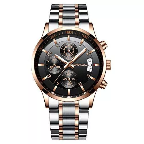 CRRJU Uhren CRRJU Herren Uhr Business Edelstahl wasserdichte Chronographen mit Kalender Armbanduhr Edelstahlband Stoppuhr Analog Quarzuhr