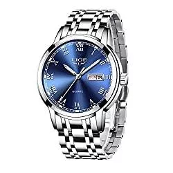 LIGE Uhren LIGE Uhren Herren Mode Edelstahl Wasserdicht Analoger Quarzuhr Auto-Kalender Geschäft Kleid Armbanduhr Maenner