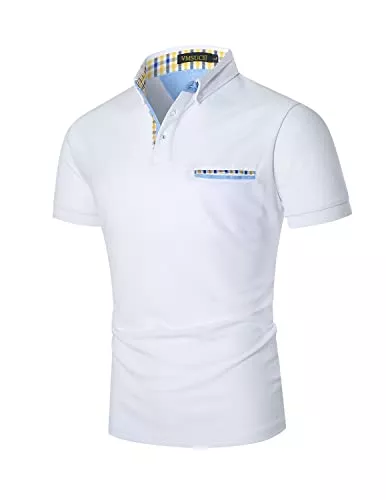 VMSUCIJ Poloshirts VMSUCIJ Poloshirt Herren Kurzarm Gelb-blau kontrastierender Karierter Patchwork-Oxfordstoff Slim Fit Golf Polohemd