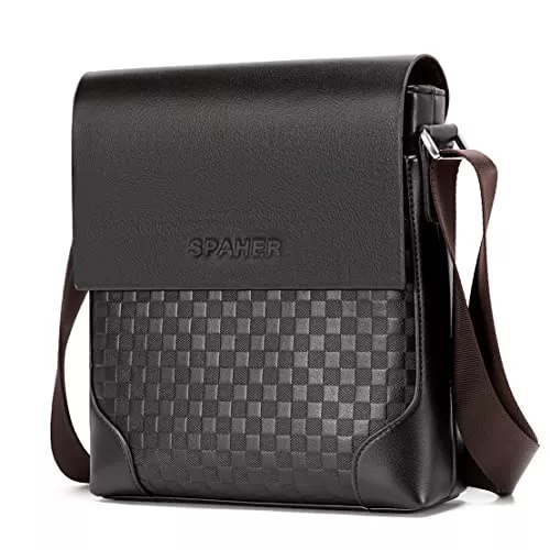 SPAHER Taschen & Rucksäcke SPAHER Umhängetaschen Herren Leder Klein Herrentasche Schultertasche Handtaschen Handgelenktasche Herren Ipad Männer Handtasche handgelenk Ledertasche Messenger Crossbody Sling Schulranzen