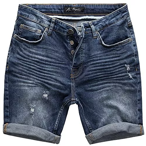 Amaci&amp;Sons Shorts Amaci&amp;Sons Herren Basic Jeans Shorts Kurze Crinkle Hose Sommer Bermuda Verwaschen J5002