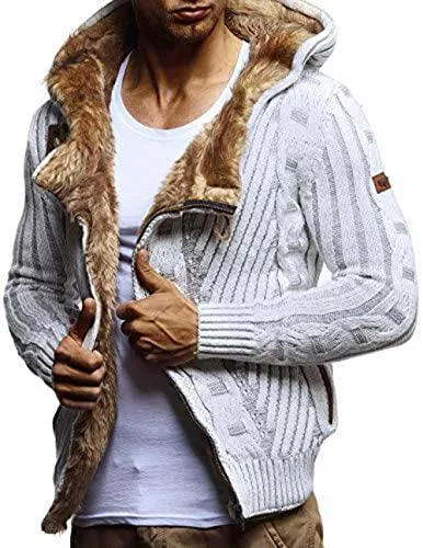 Leif Nelson Kapuzenpullover Leif Nelson Herren Strickjacke mit Kapuze Schwarze Jacke für Winter Sommer Übergangsjacke Hoodie Männer Grobstrick Freizeitjacke Sweatjacke Langarm Slim Fit