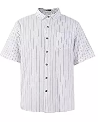 NANAMEEI Hemden NANAMEEI Herren Freizeithemd Kurzarm Sommer Gestreifte Leinenhemd mit Tasche Regular Fit