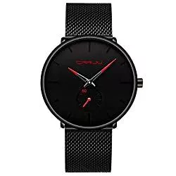 FIZILI Uhren Herren Uhren Ultra Dünne Schwarze Minimalistische Quartz mit Milanese Mesh Edelstahl