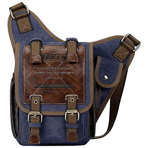 S-ZONE Taschen & Rucksäcke S-ZONE Unisex Herren Brusttasche Vintage Canvas PU Leder Militär Multifunktionale Schultertasche für Reise Wandern Schule
