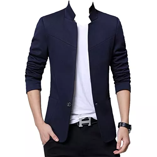 Generic Blazer Generic Slim Fit Stehkragen Anzugsjacke für Herren Fester Lässigerr Einreihiger Sportmantel mit Einem Knopf Klassischer Bequemer Blazer