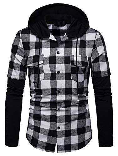 WHATLEES Hemden WHATLEES Herren Kariert Freizeithemd Hooded Checked Flanell